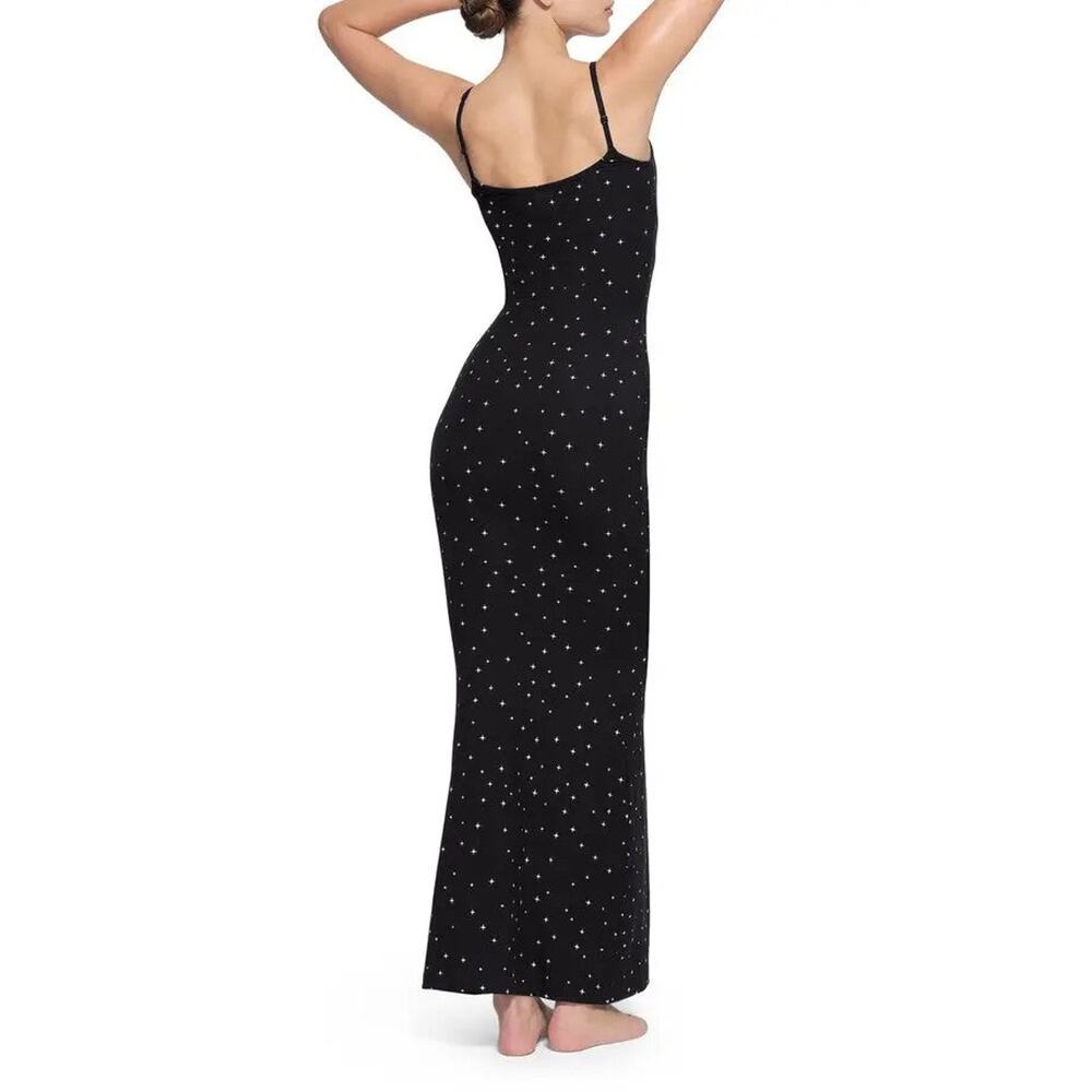 SKIMS Soft Lounge Rib Slip Dress Onyx Sparkle Print - XS - Picture 2 of 4